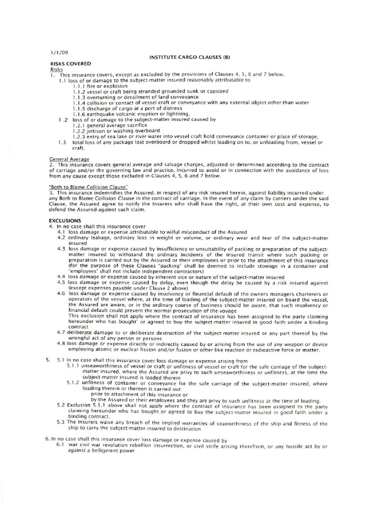 Marine Clause B | PDF