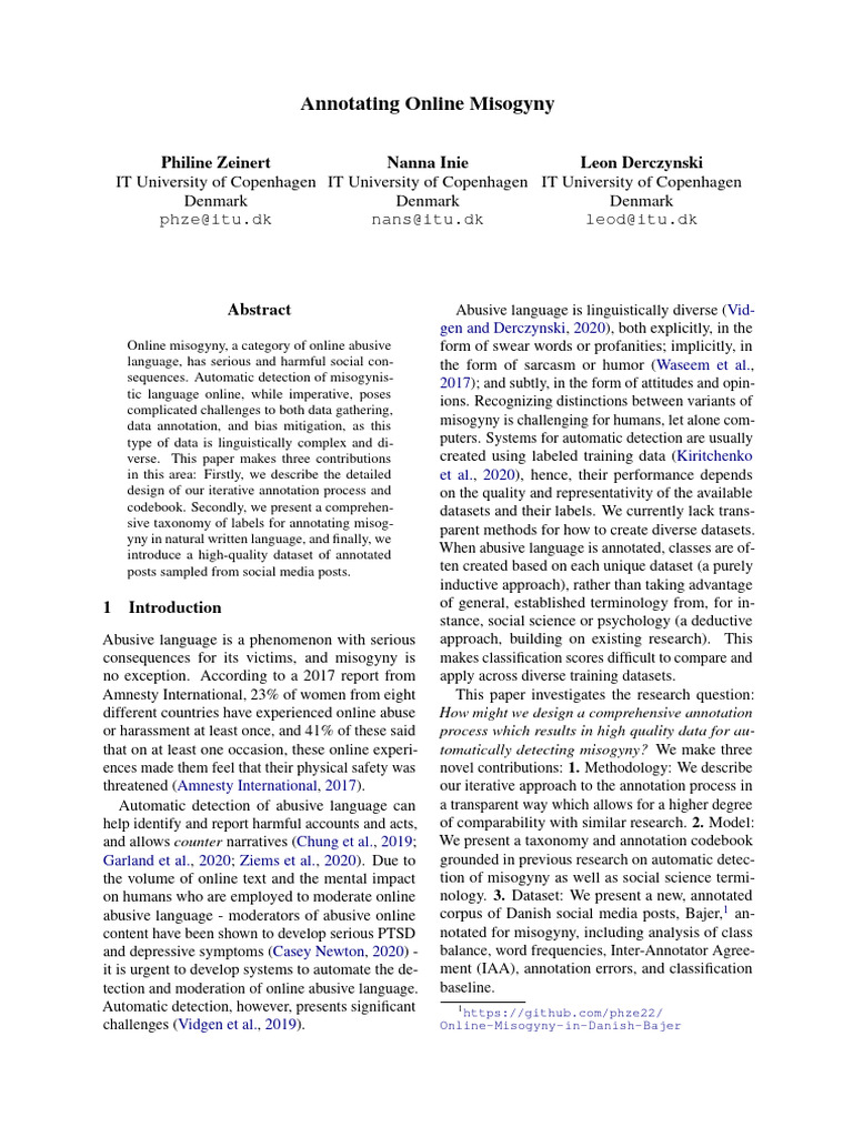 Annotating Online Misogyny | PDF | Sexism | Misogyny