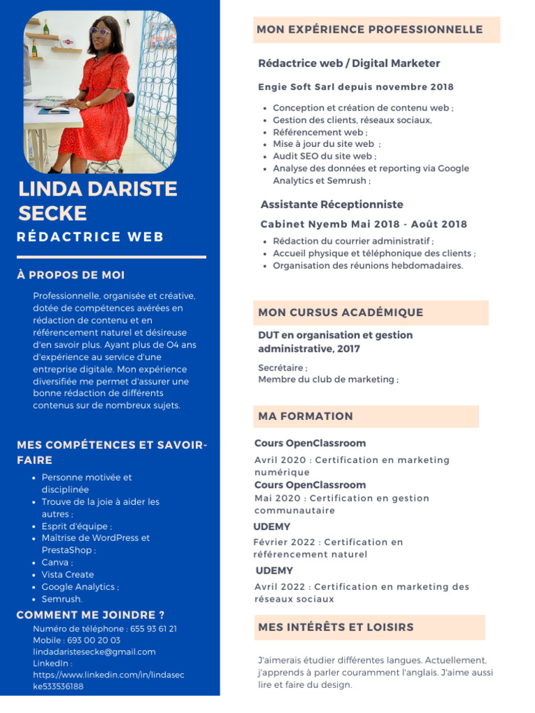 CV de Linda Dariste Secke - Rédactrice Web | PDF | Commercialisation ...