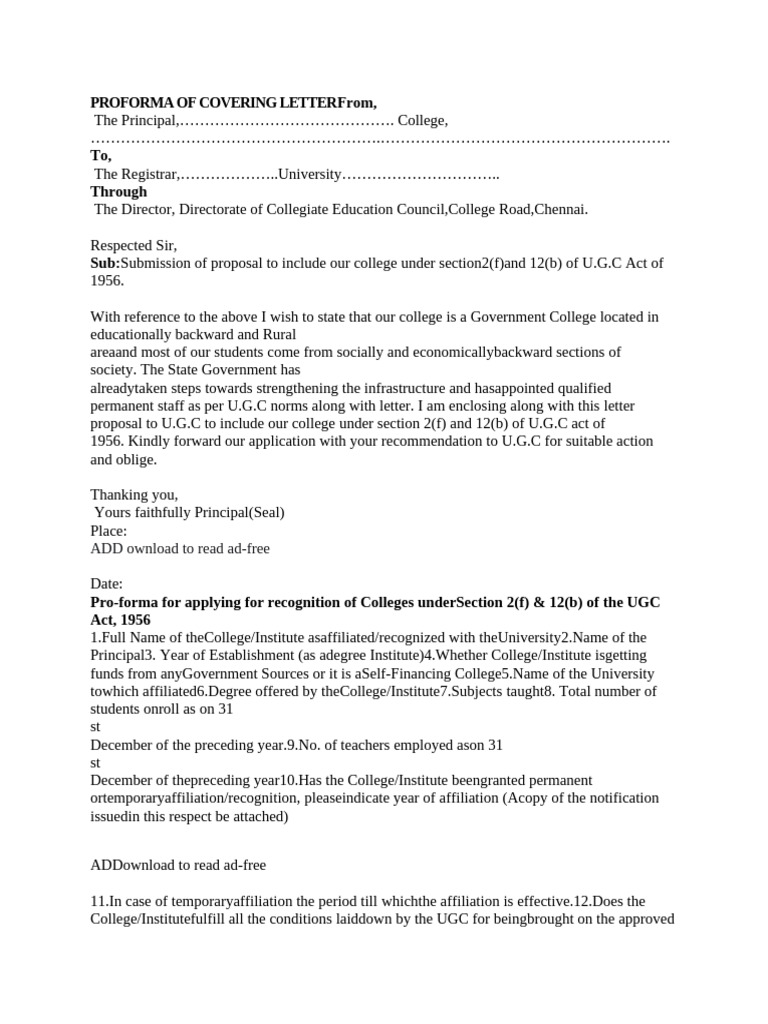 UGC Proposal Cover Letter Template | PDF