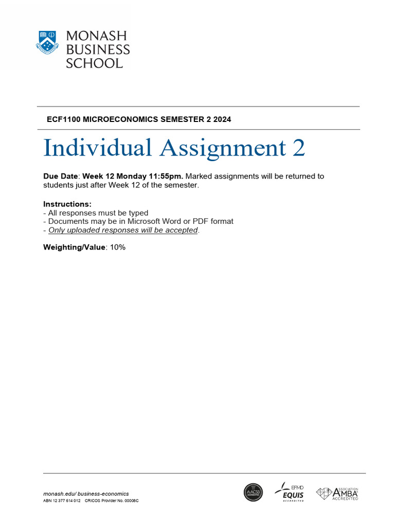 Microeconomics Assignment ECF1100 S2 2024 | PDF | Economic Equilibrium ...