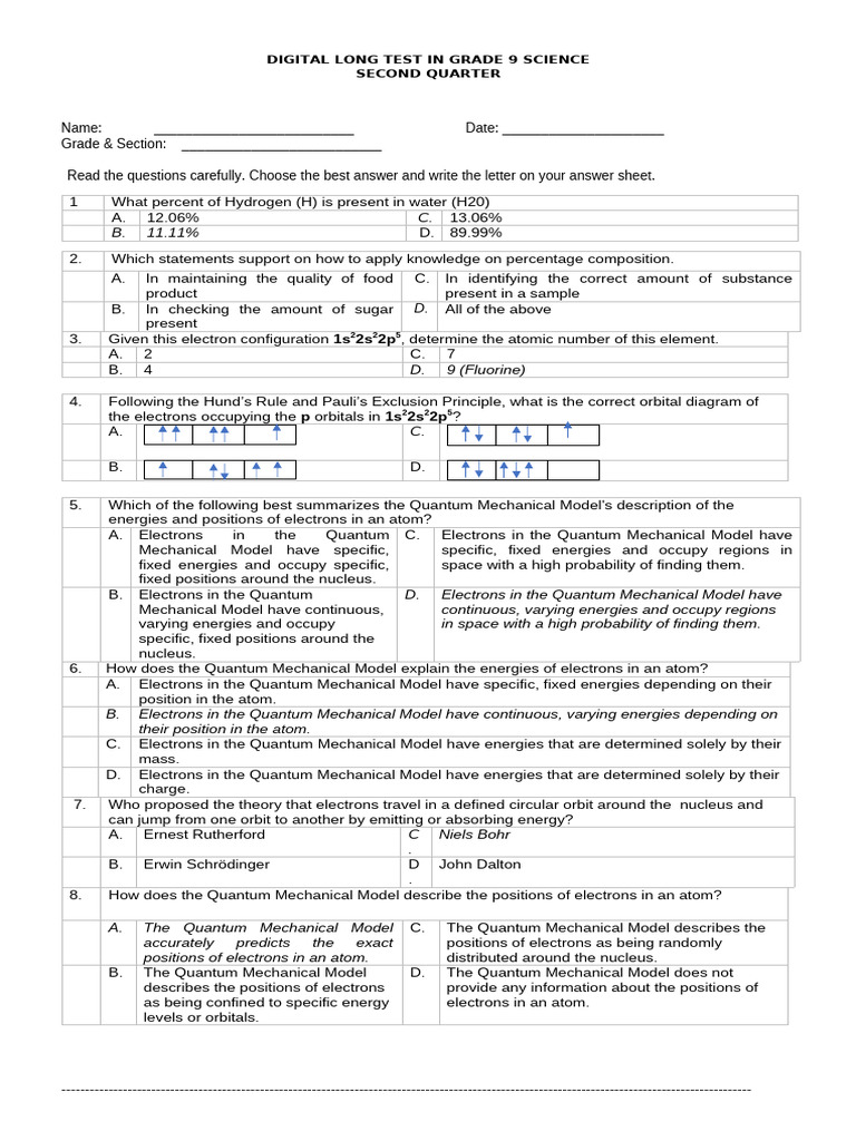 Digital Long Test For Science 9 q2 | PDF | Chemical Compounds ...