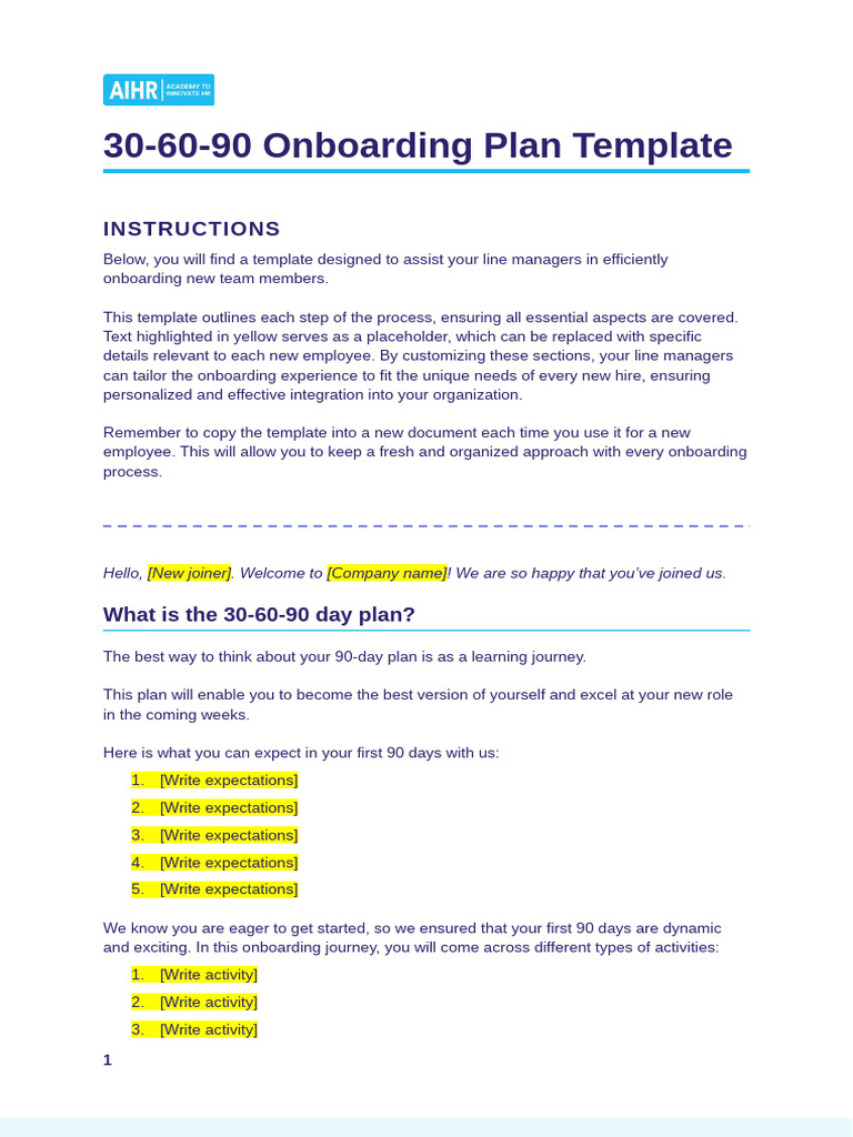 30-60-90 Day Onboarding Template | PDF | Computing
