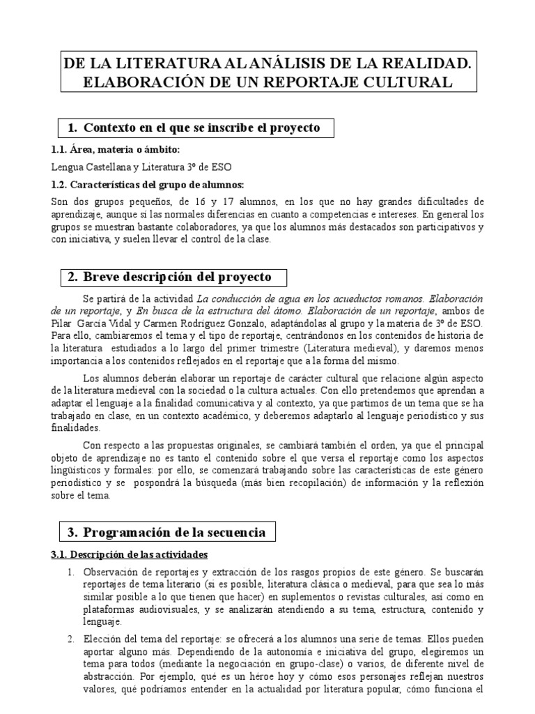 Proyecto didáctico elaboración de un reportaje cultural