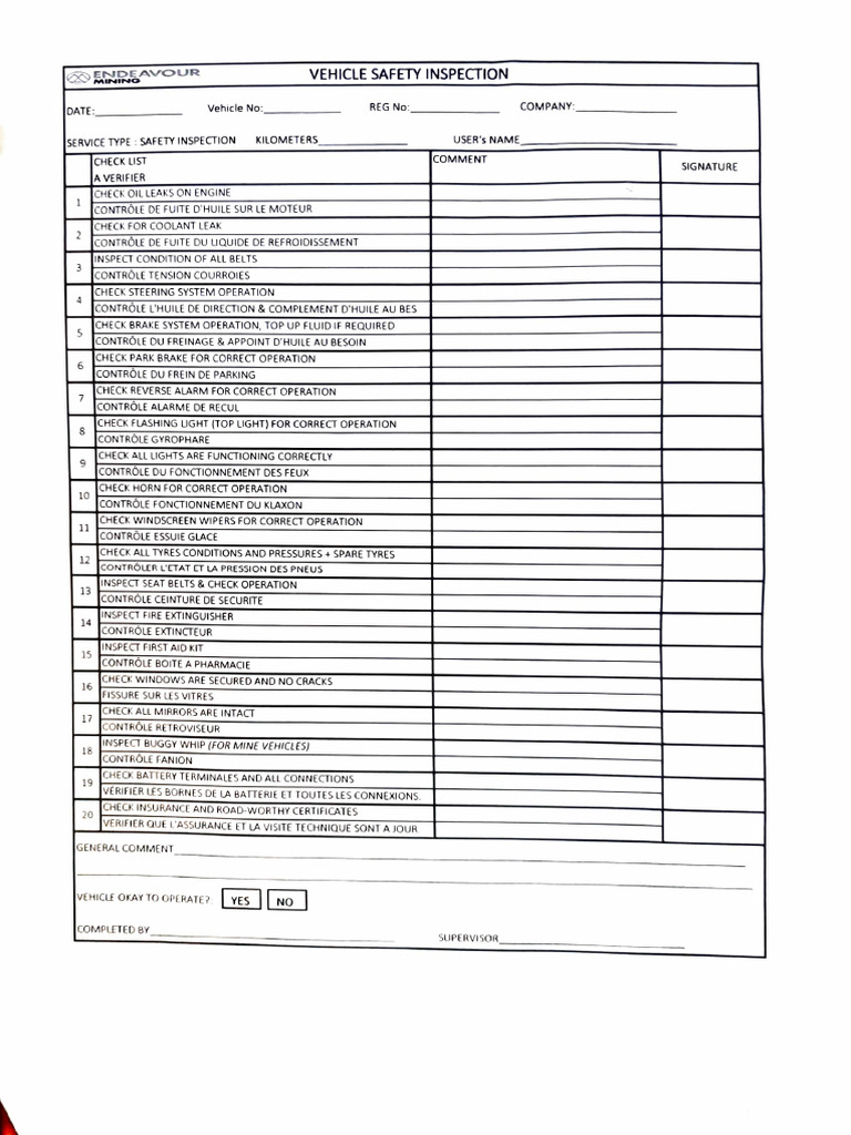 Vehicle Safety Inspection Checklist | PDF | Vehicles | Manufactured Goods
