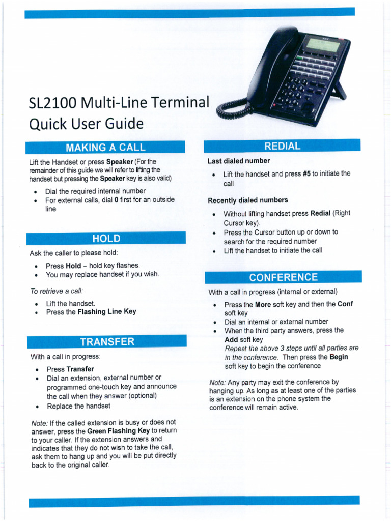 SL2100 Quick Reference Guide | PDF