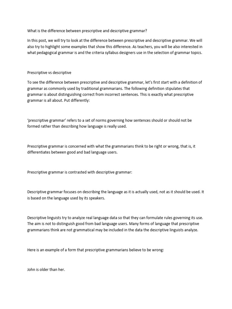 What Is The Difference Between Prescriptive and Descriptive Grammar ...