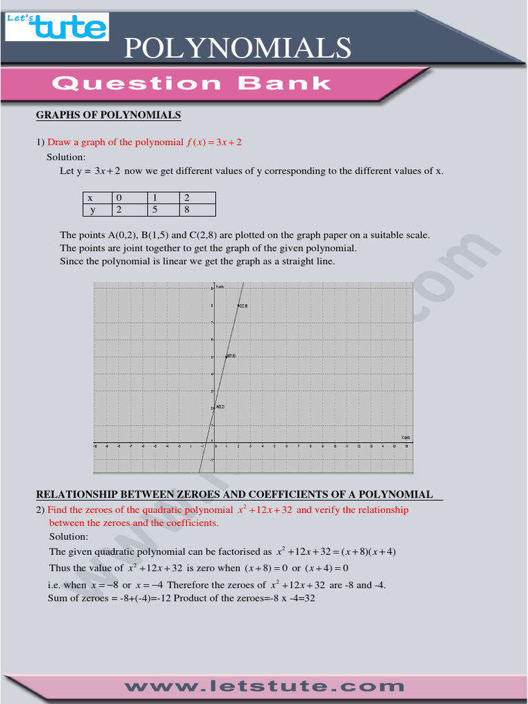 5.1 08 - Polynomials Solved Questions PDF | PDF | Polynomial | Zero Of ...