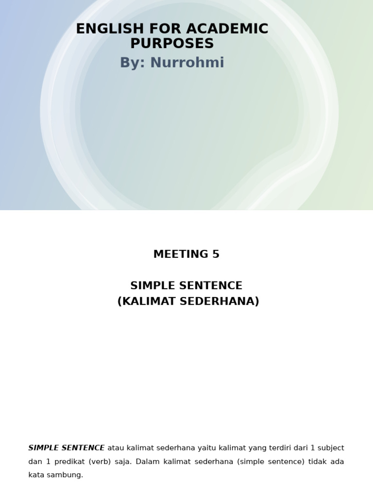 Meeting 5 SIMPLE SENTENCE 2024 | PDF | Verb | Subject (Grammar)