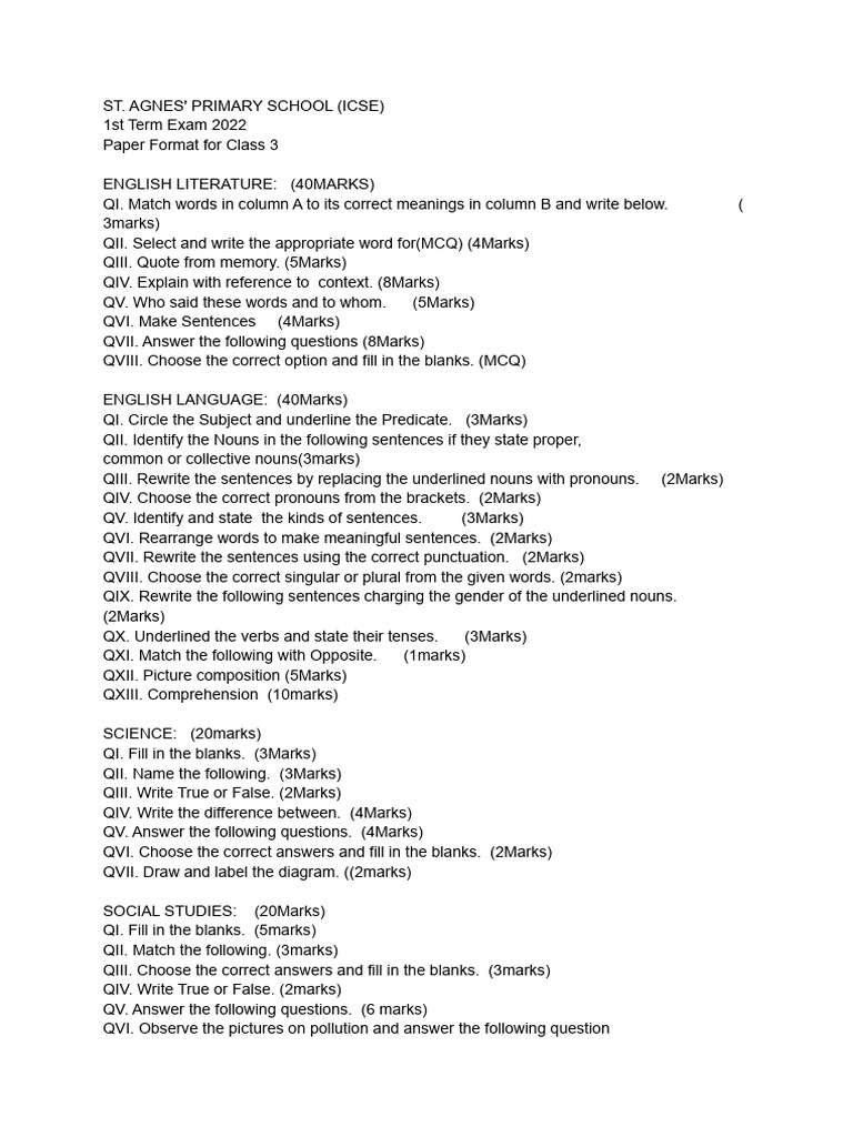 Class 3 Term 1 Exam Paper Format | PDF | Technology & Engineering | History