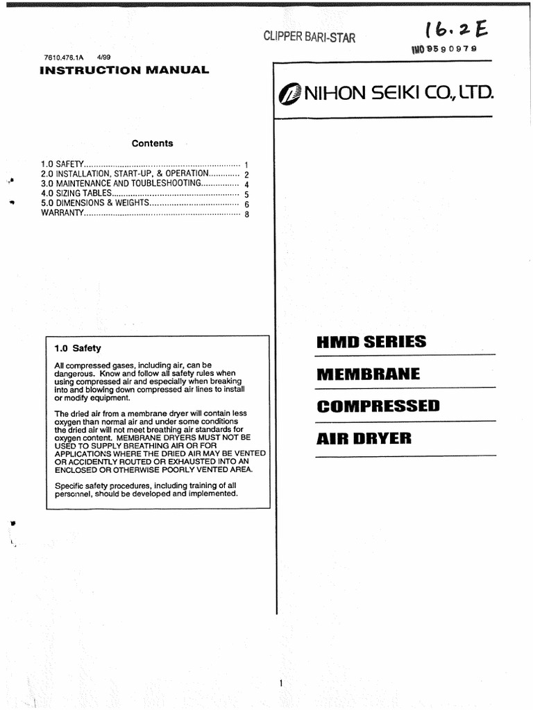 Membrane Dryer Instruction Manual | PDF | Clothes Dryer | Gases