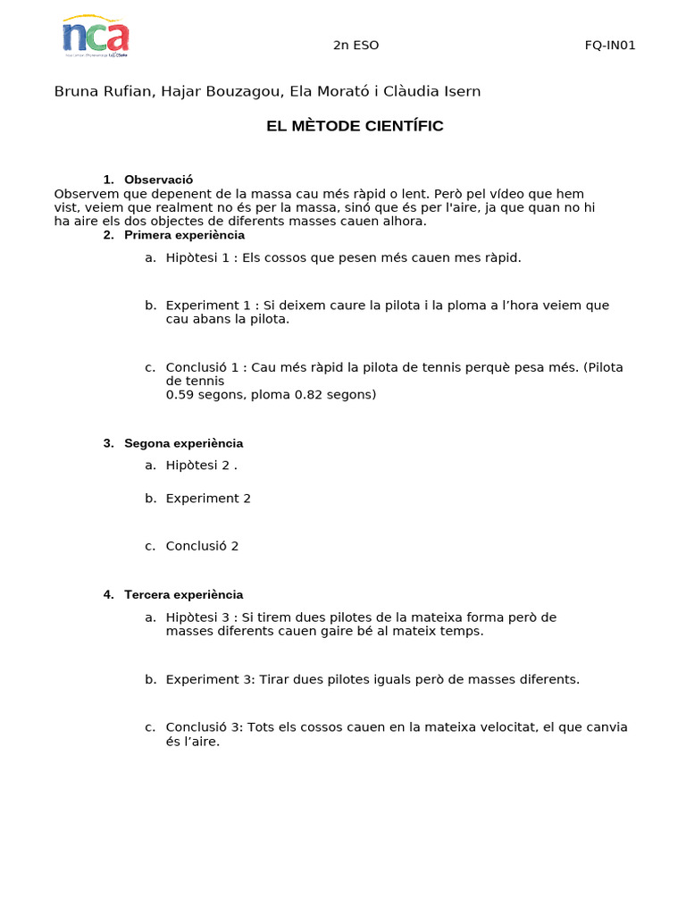 CTC - ESO2.IN01.FQ - Taula Recollida de Dades | PDF