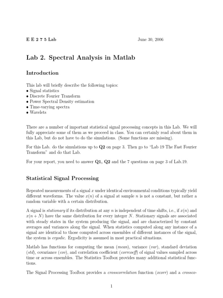 Spectral Analysis Lab in Matlab | PDF | Spectral Density | Discrete ...