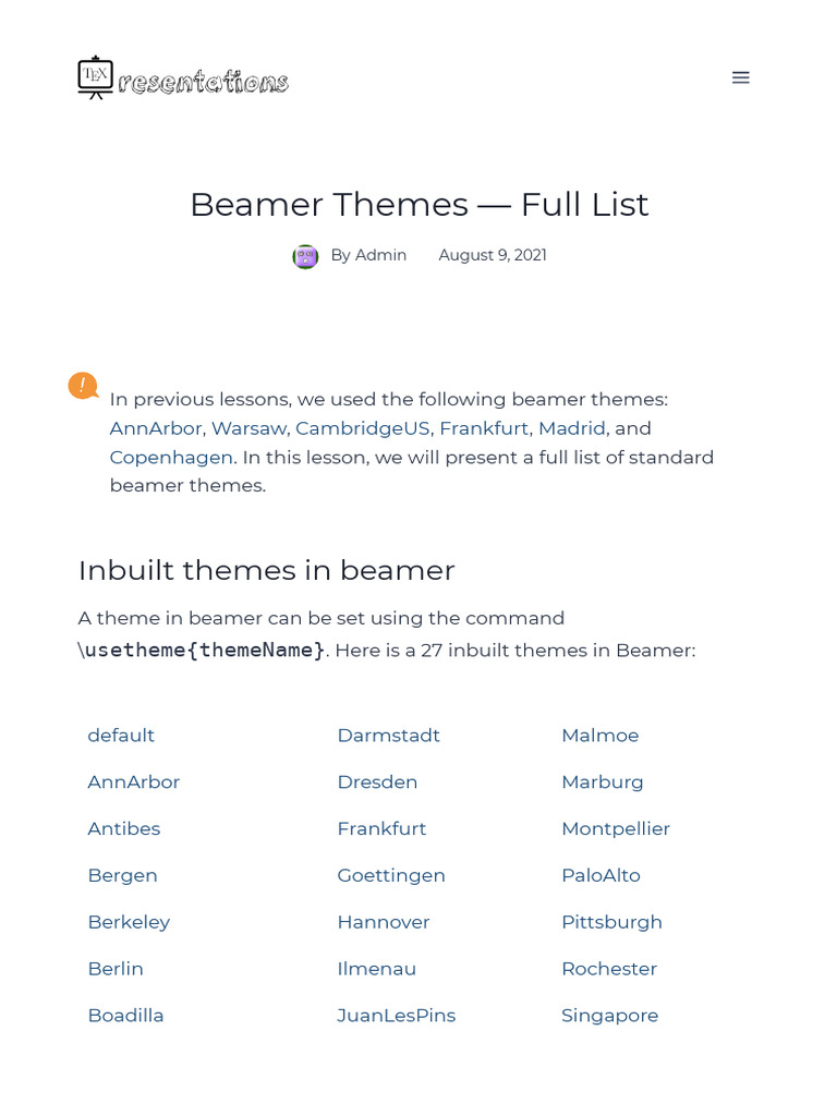 Full List of Beamer Themes | PDF