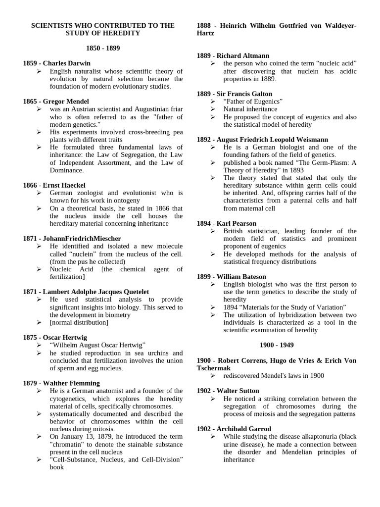 Key Scientists in Heredity Research | PDF | Heredity | Gene