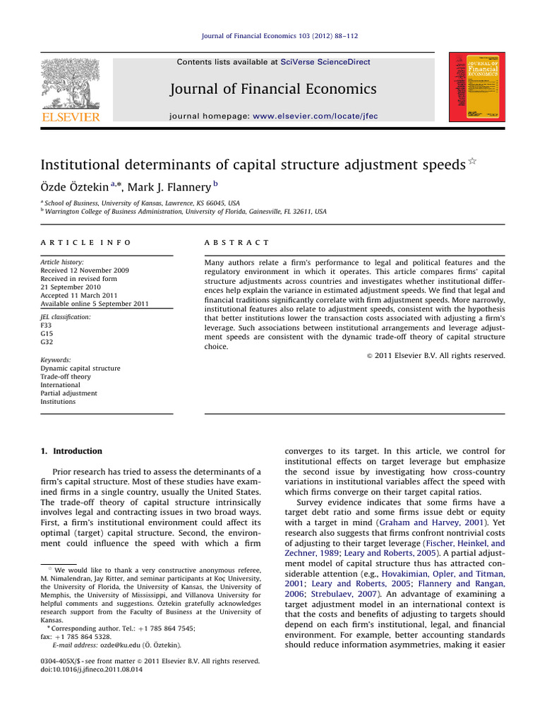 Institutional Determinants of Capital Structure Adjustment Speeds | PDF ...