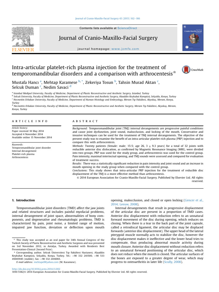 Intra-Articular Platelet-Rich Plasma Injection For The Treatment of ...