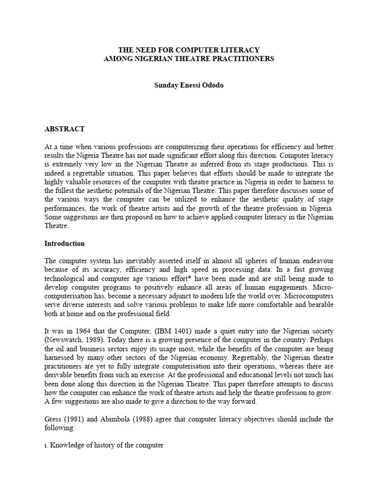 Enhancing Nigerian Theatre with Computers | PDF | Input/Output ...