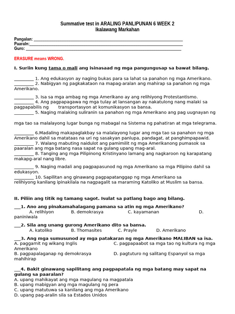 Summative Test in FIL Q2 W4 | PDF