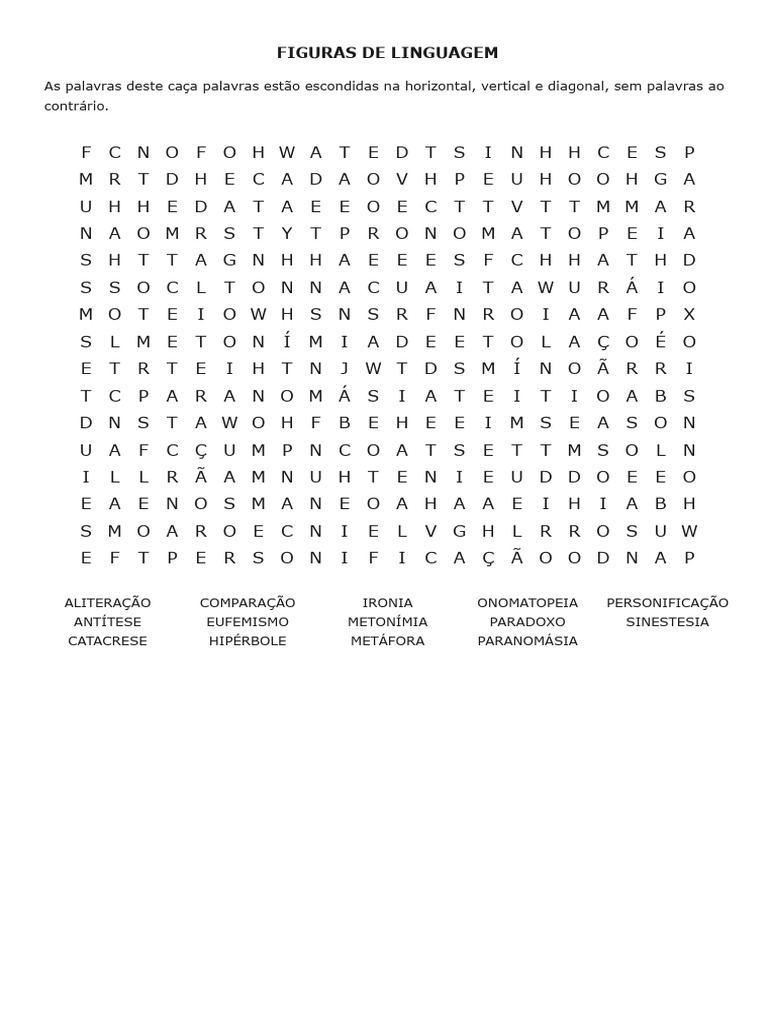 Caça Palavras de Figuras de Linguagem | PDF | Estudos de Línguas ...