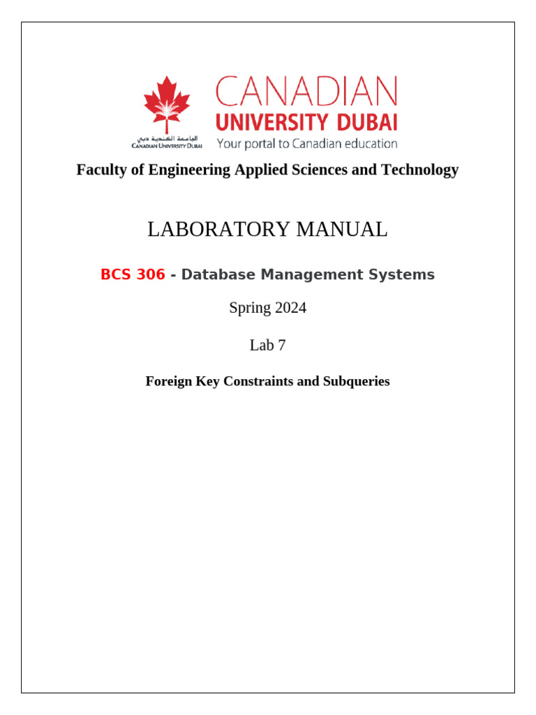 Lab 7 - Foreign Key Constraints and Subqueries BOUCHINA OTHMANE | PDF ...