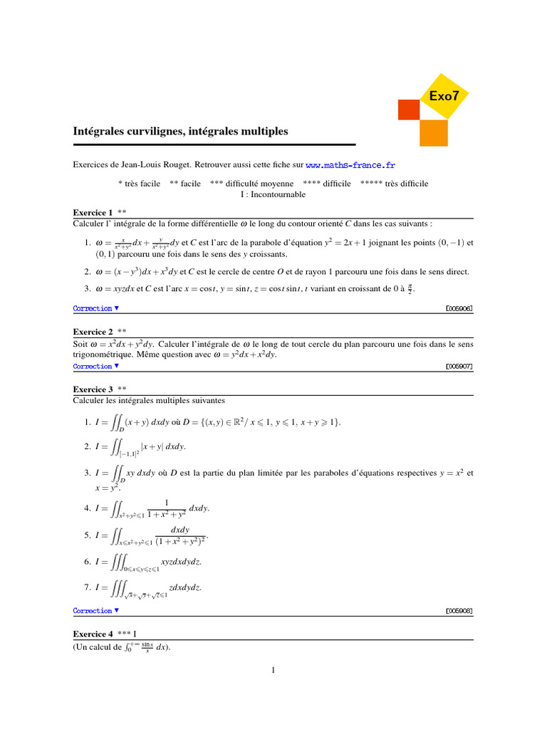 Intégrales curvilignes et multiples Exo7 | PDF | Formes géométriques ...