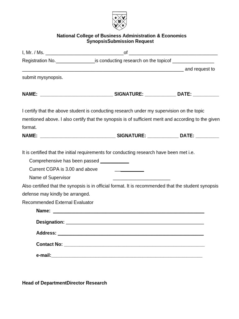 Thesis-Synopsis Submission Form | PDF | Thesis
