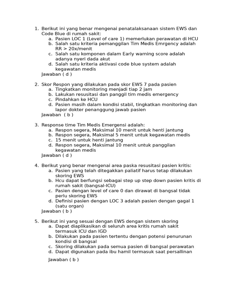 Penatalaksanaan EWS dan Code Blue di RS | PDF | Sains & Matematika ...