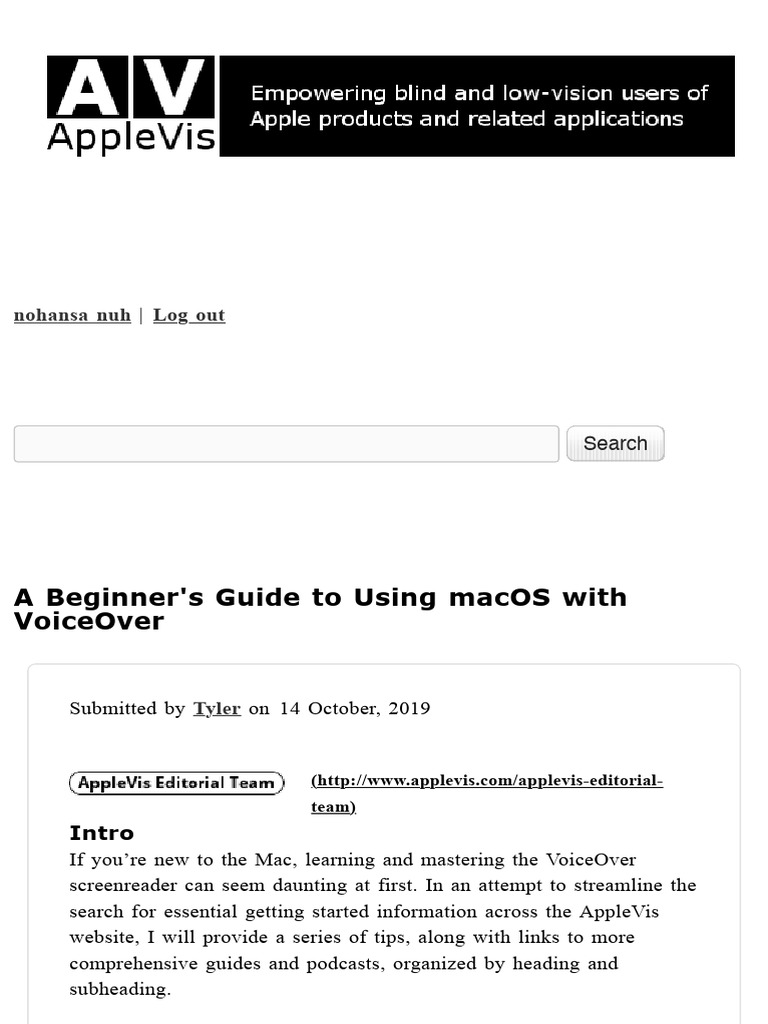 A Beginner's Guide To Using macOS With VoiceOver AppleVis | PDF ...