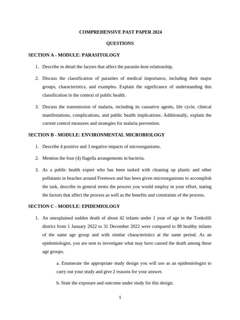 2024 Past Comprehensive Answers Paper One | PDF | Immune System ...