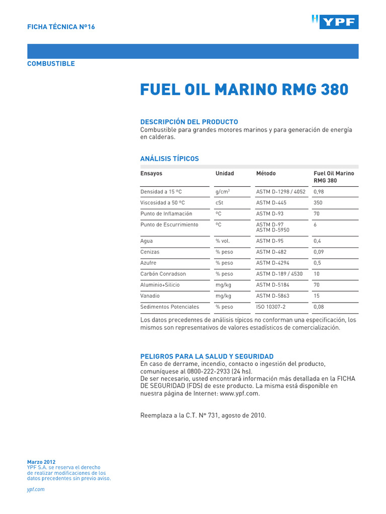 Análisis de Fuel Oil Marino RMG 380 | PDF | Sustancias químicas ...