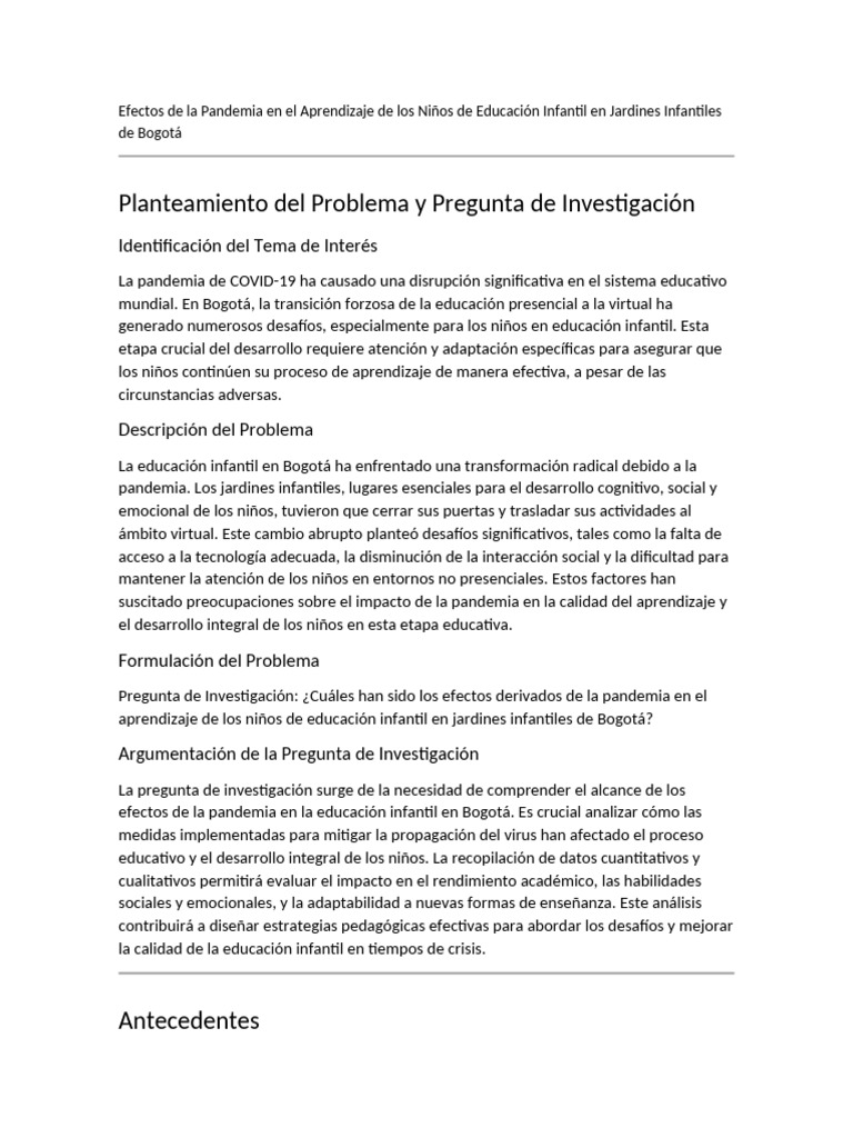 Efectos de La Pandemia en El Aprendizaje de Los Niños de Educación ...