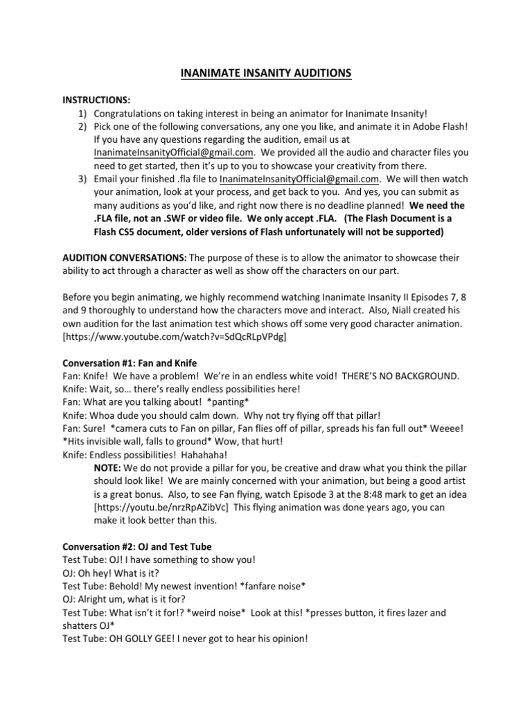 Inanimate Insanity Audition Guide | PDF | Adobe Flash