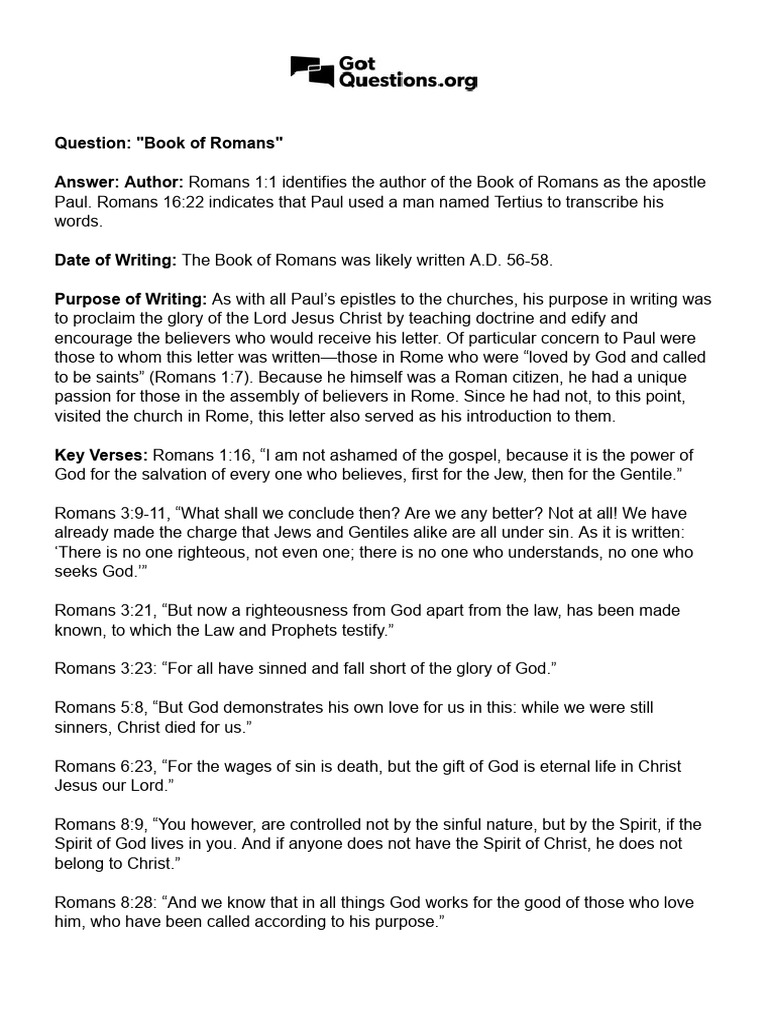 Book of Romans - Printer Friendly | PDF | Epistle To The Romans | Paul ...