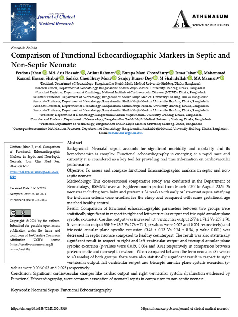 Comparison of Functional Echocardiographic Markers in Septic and Non ...