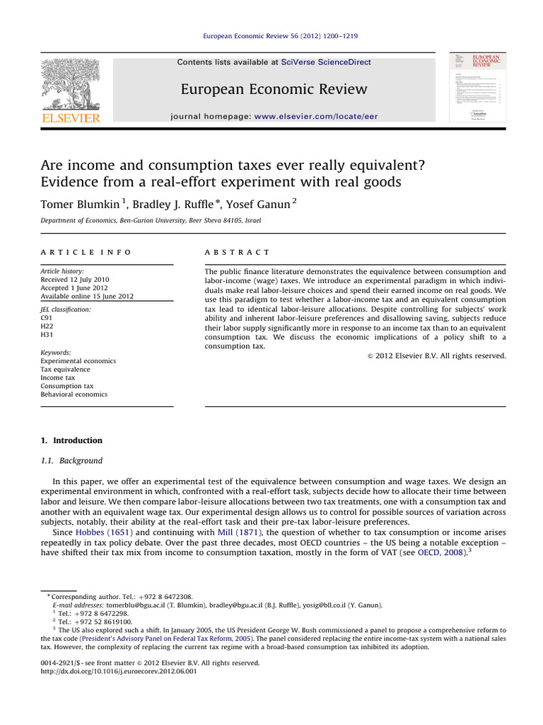 Blumkin 2012 Pdf Taxes Labour Economics