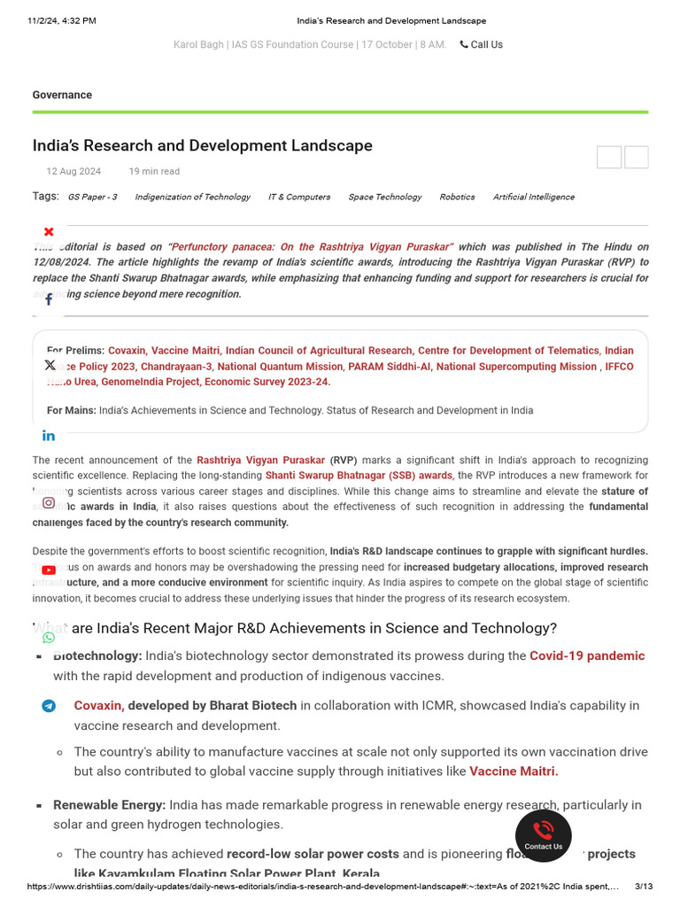 India's R&D Landscape and Challenges | PDF | Science, Technology ...