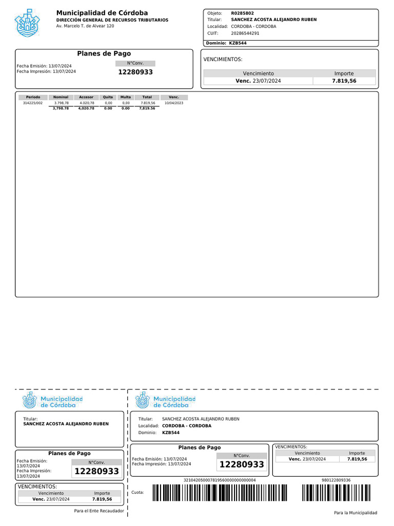Plan De Pago Municipal Córdoba 2024 Pdf