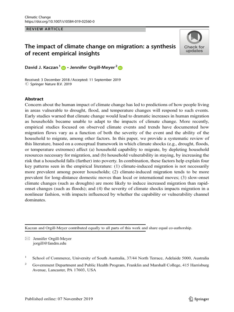 Kaczan y orgill meyer 2019 pdf human migration neoclassical economics