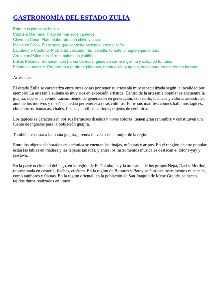Gastronoma Del Estado Zulia | PDF