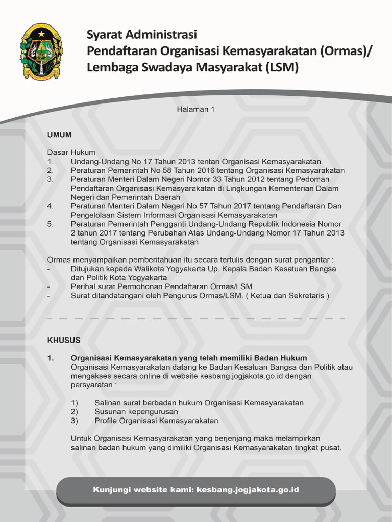 Syarat Pendaftaran Ormas 4746 | PDF