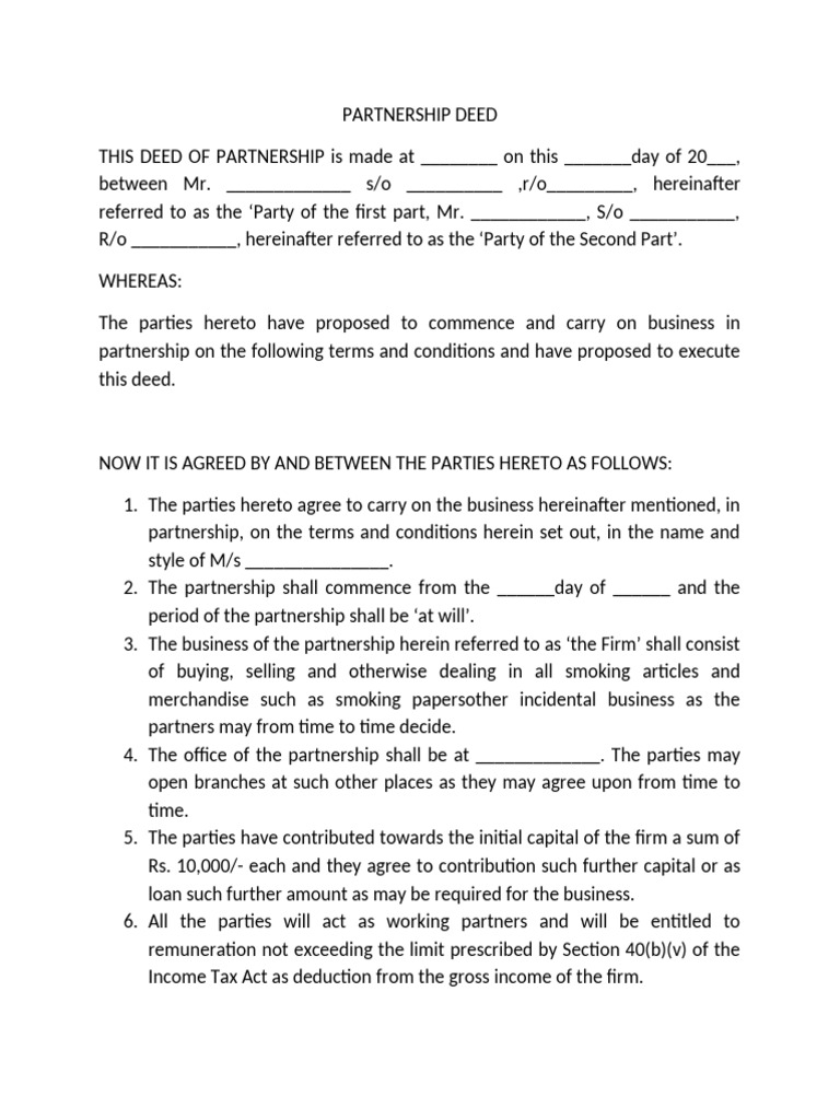 PARTNERSHIP DEED-draft-format | PDF | Expense | Income Statement
