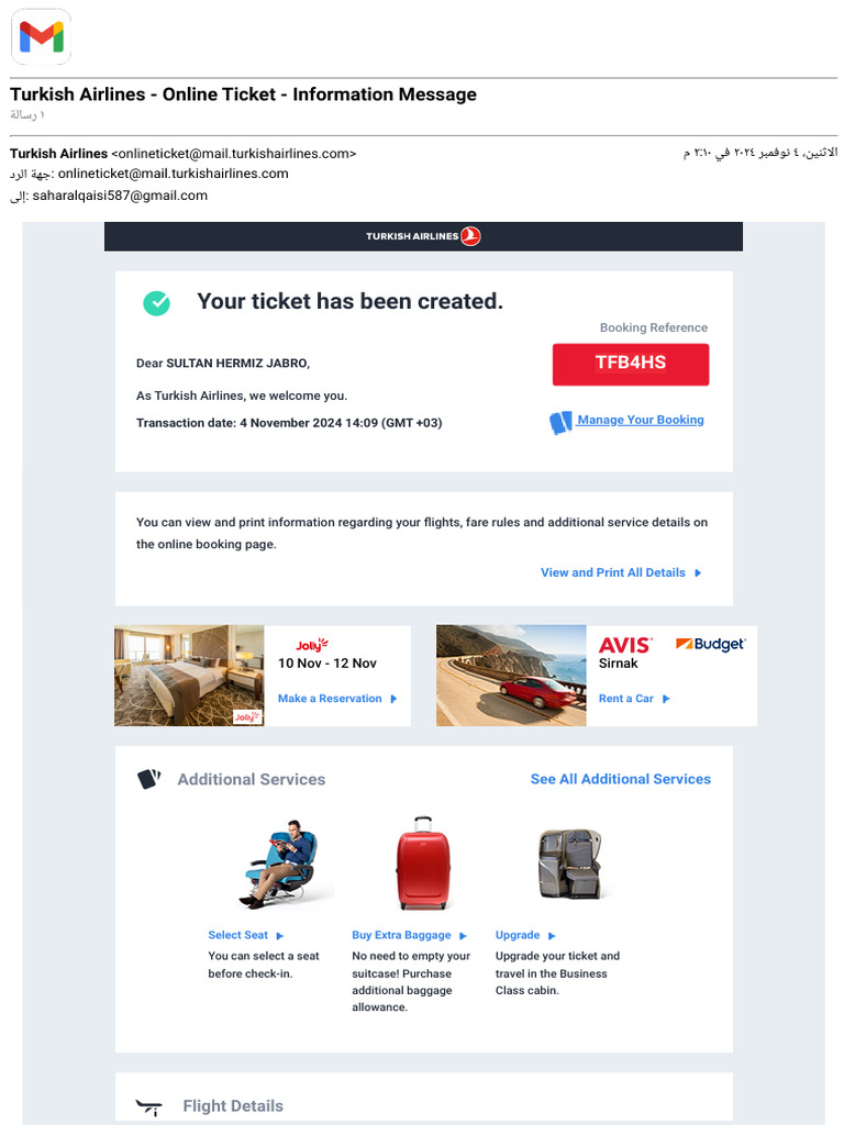 Gmail - Turkish Airlines - Online Ticket - Information Message | PDF ...