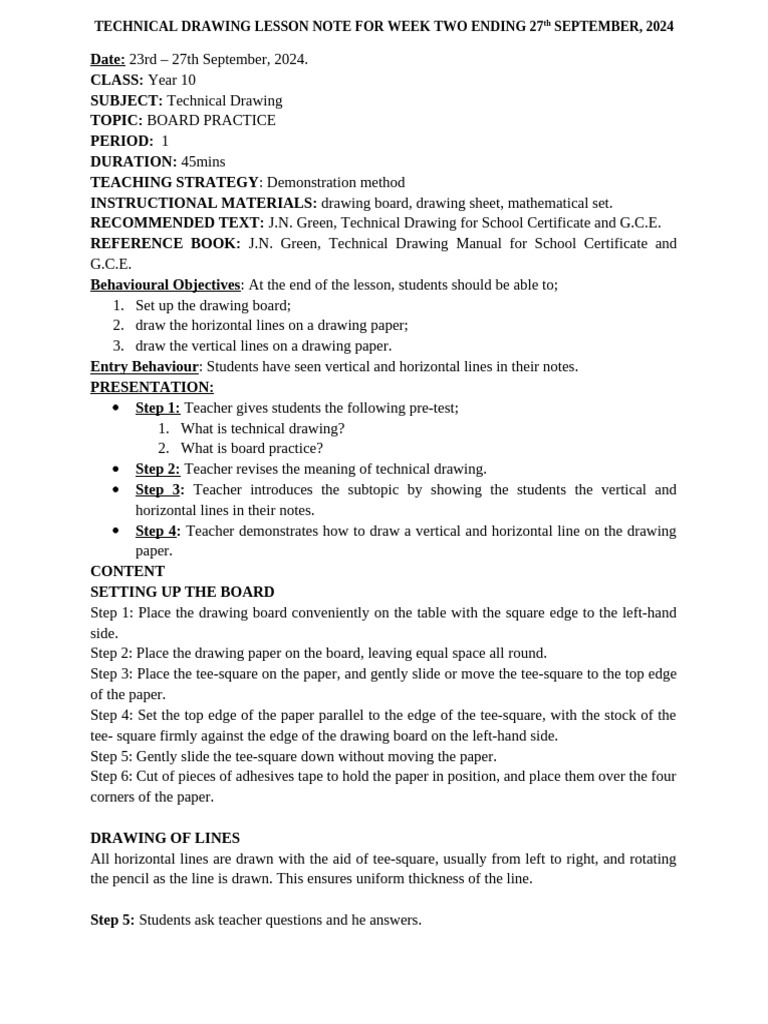 Technical Drawing Week 2 Lesson Plan | PDF | Technical Drawing | Drawing