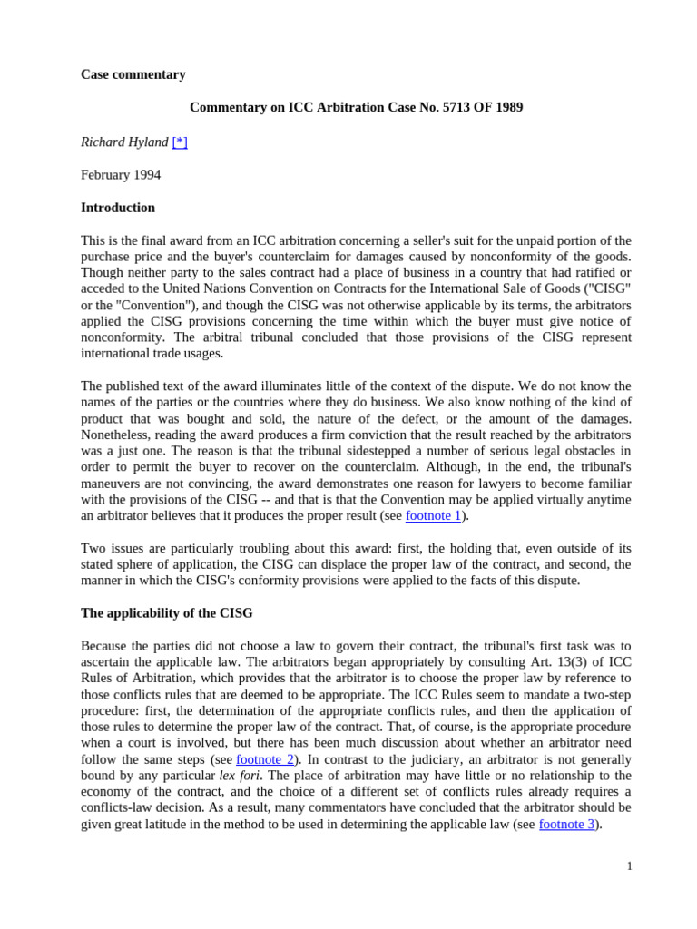 ICC Arbitration Case No. 5713 Commentary | PDF | Arbitral Tribunal ...