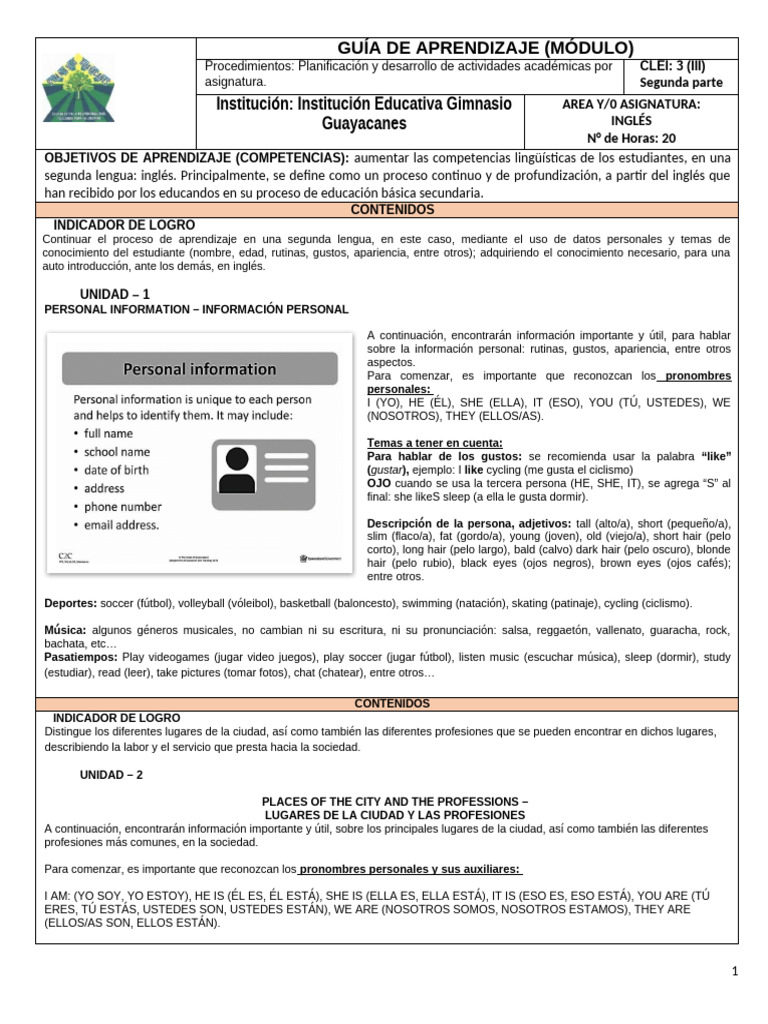 Guía de Inglés: Competencias Lingüísticas | PDF | Adjetivo | Aprendizaje