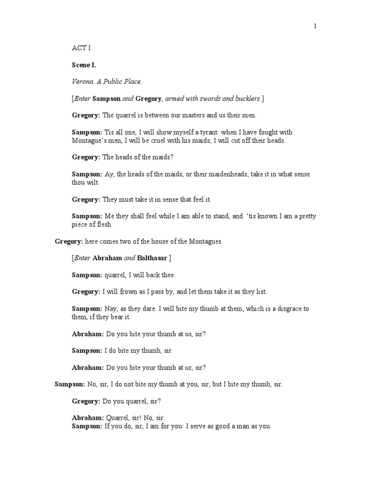 Romeo and Juliet Student Full Script Characters In Romeo And Juliet Romeo And Juliet