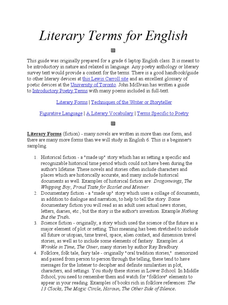 Introductory Literary Terms Guide | PDF | Narration | Poetry