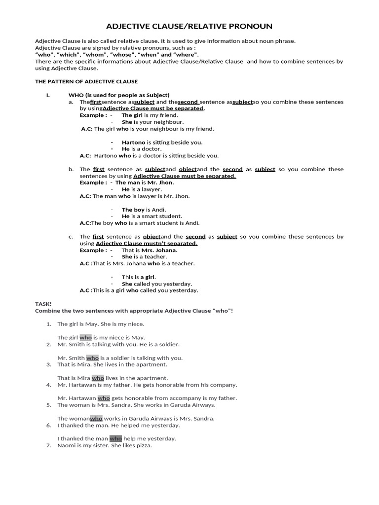 Understanding Adjective Clauses | PDF | Sentence (Linguistics) | Adjective