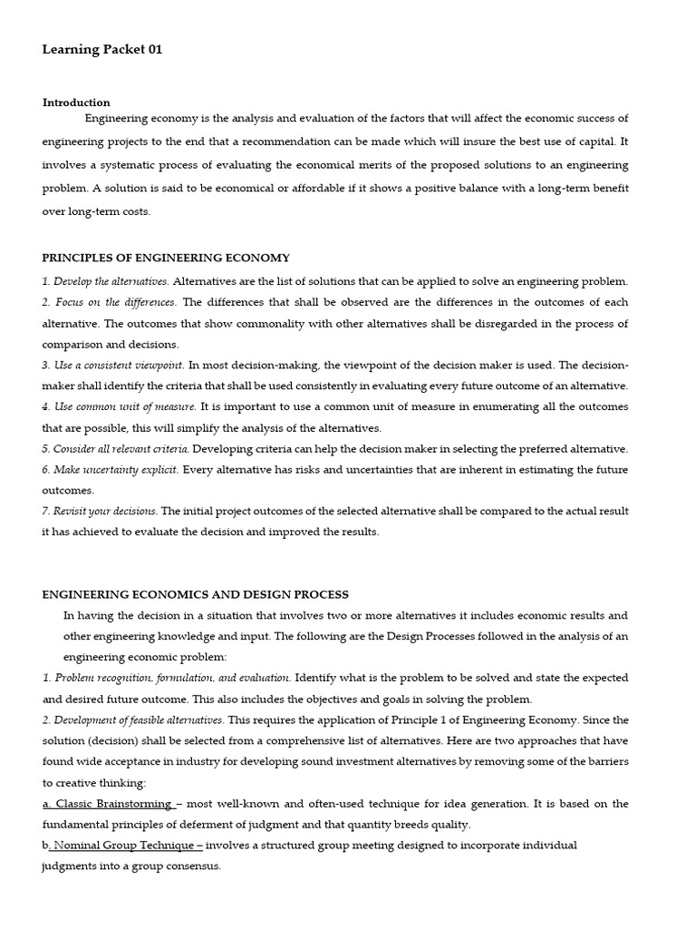 BECC0403 - LM1.1 - Introduction To Engineering Economy | PDF | Decision ...